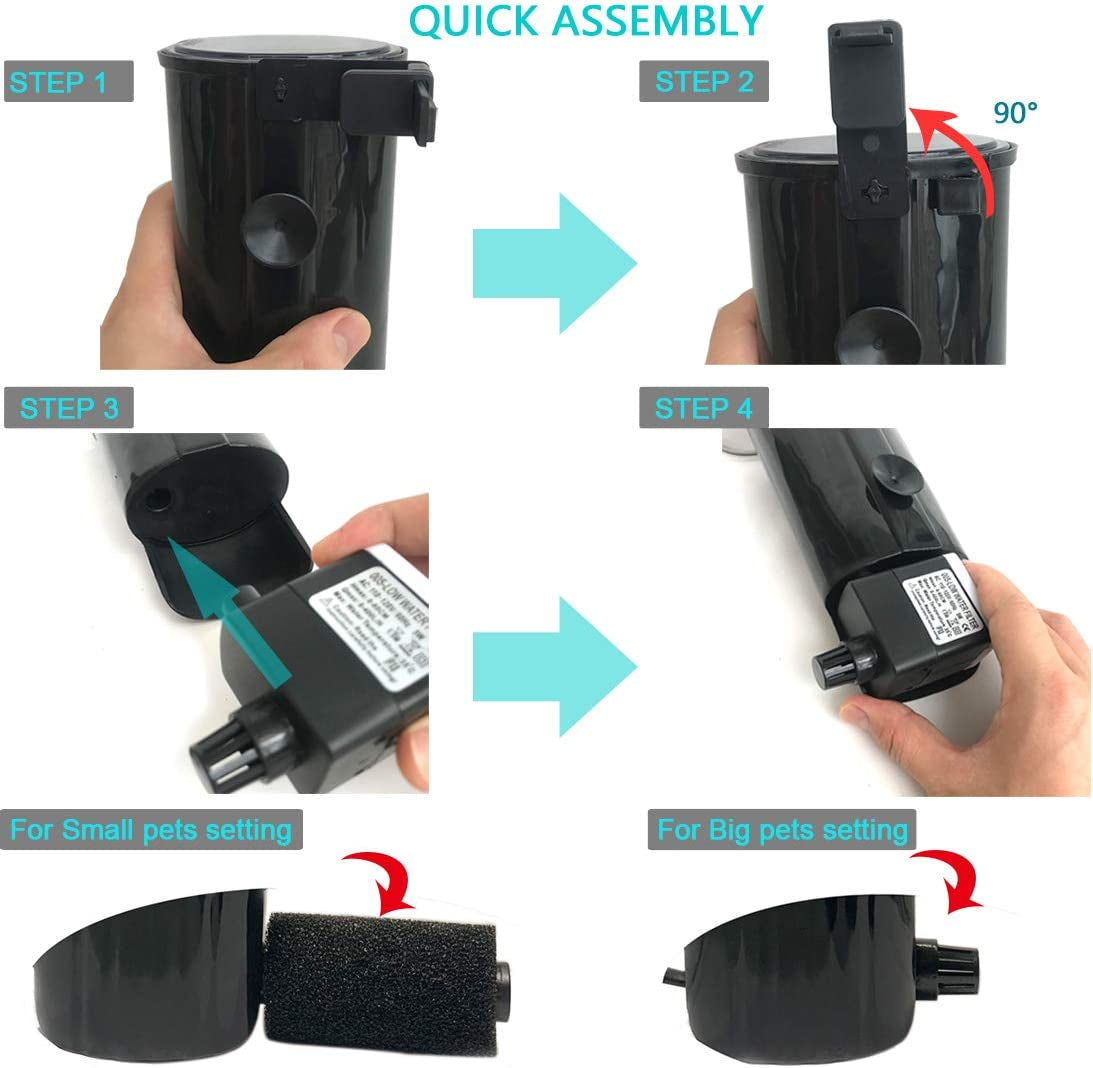 Step-by-step assembly guide for a pet product with arrows and text labels.