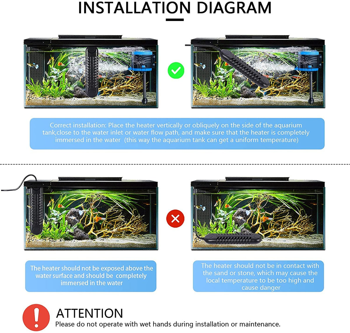 Tintor Submersible Aquarium Heater – 800W / 1200W with External LED Controller, PID Smart Thermostat & Auto Shutoff | Fresh & Saltwater MJ's Pet Closet