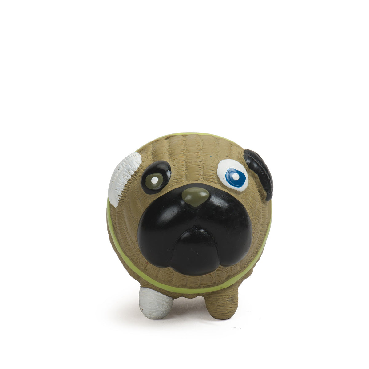 Toy pug figure on a white background