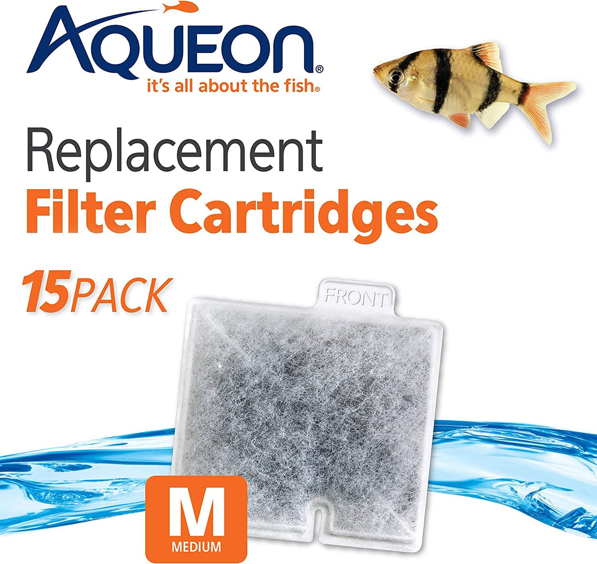 Aqueon replacement filter cartridges packaging with a fish illustration on a white background