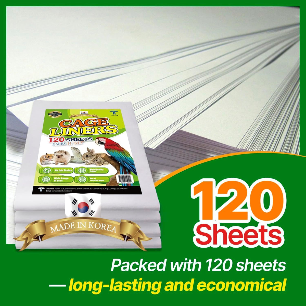 Bird Cage Liner Sheets Acid Free Non Toxic Paper Bedding 120Ct Wags & Whiskers Pet Supply