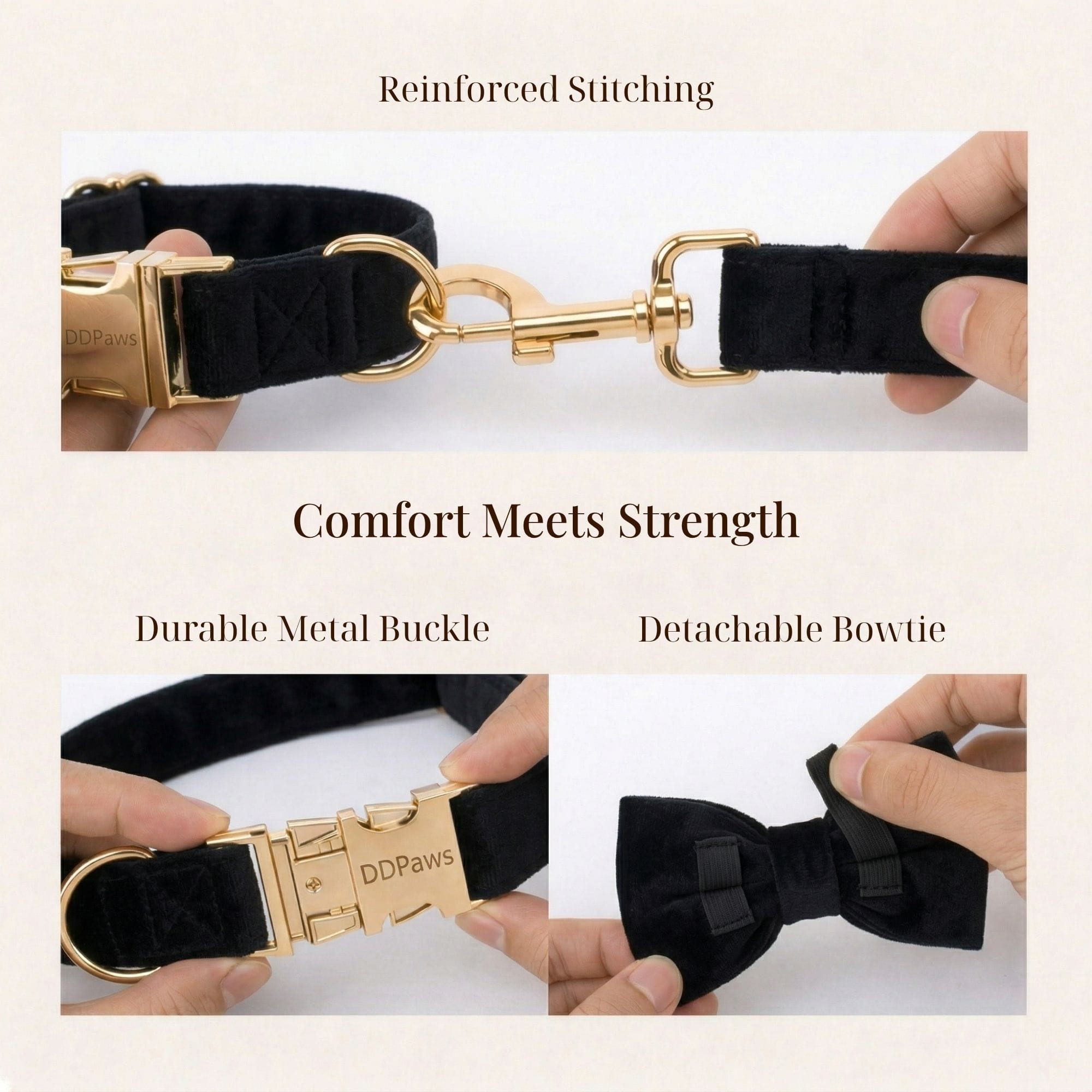 Black Velvet Personalized Dog Harness Set – Custom Engraved Collar & Leash DDPaws