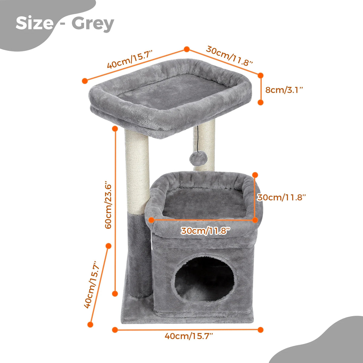 PAWZ Road Cozy Gray Cat Tree Condo – 27" Multi-Level Tower for Kittens & Medium Cats MJ's Pet Closet