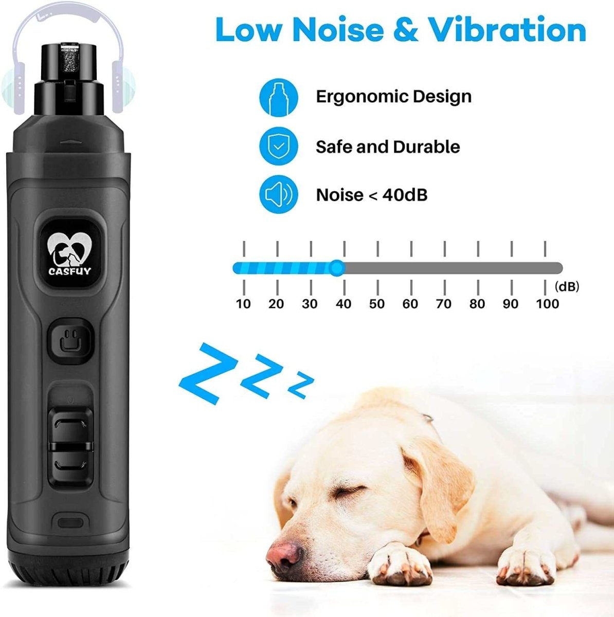 Dog Nail Grinder with 2 LED Lights – 7000–8000 RPM Electric Nail Trimmer for Small, Medium & Large Dogs MJ's Pet Closet