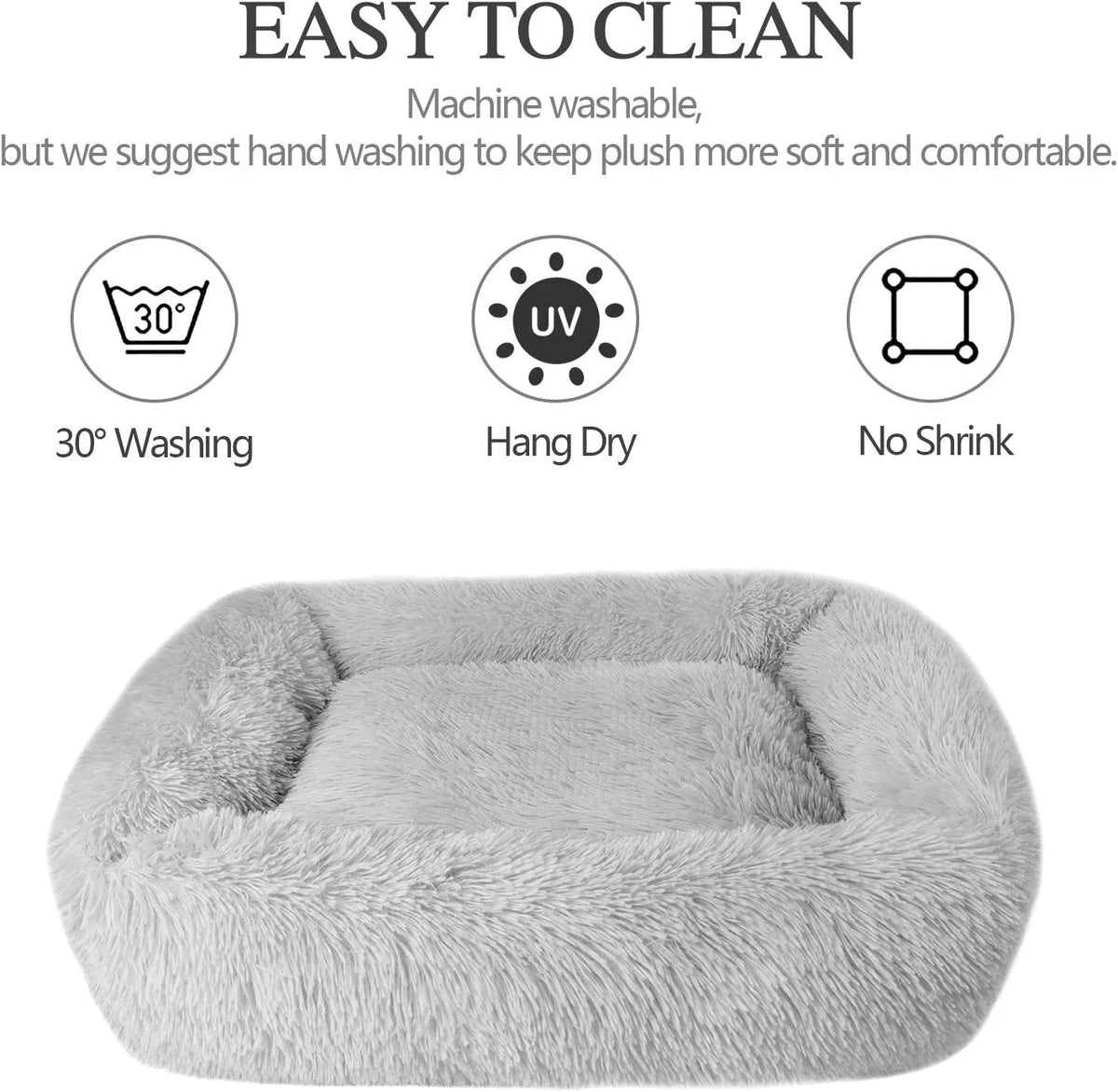 Plush Cat Bed for Indoor Cats & Small Dogs – Super Soft PP Cotton with Non-Slip Waterproof Bottom | 26"x22" | Light Gray MJ's Pet Closet