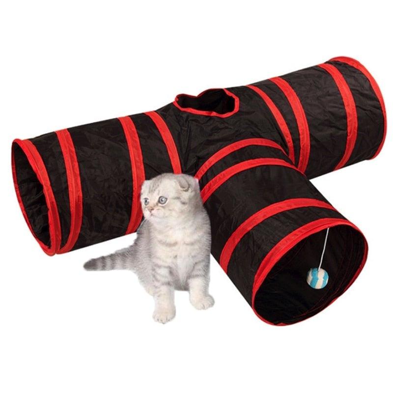 Collapsible Cat Tunnel Toy | Foldable S-Tube with Crinkle Sides & Peepholes | 2–5 Holes Stevvex