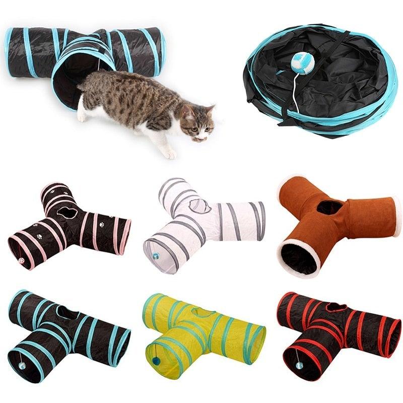 Collapsible Cat Tunnel Toy | Foldable S-Tube with Crinkle Sides & Peepholes | 2–5 Holes Stevvex