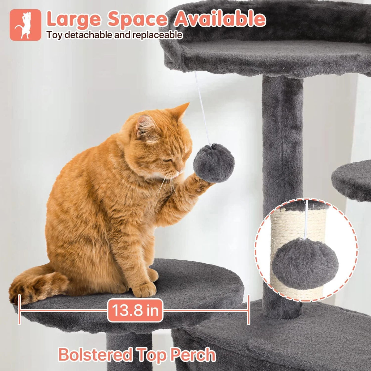 NiamVelo 54" Double Condo Cat Tree – Ashy, Sturdy 4-Floor Design MJ's Pet Closet