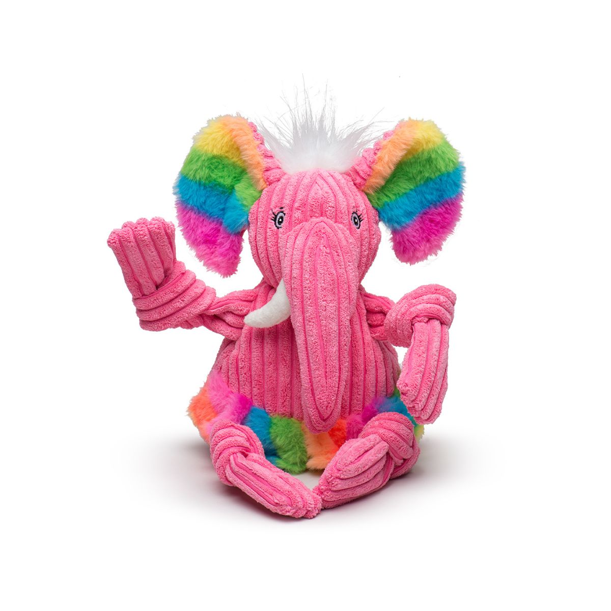 Rainbow Elephant Knottie® Plush Dog Toy – 5 Squeakers & Tuffut Technology®, Small & Large HuggleHounds