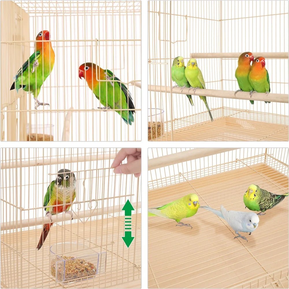 Alden Design 30" Flight Cage with Slide-Out Tray & Wood Perches – Almond MJ's Pet Closet
