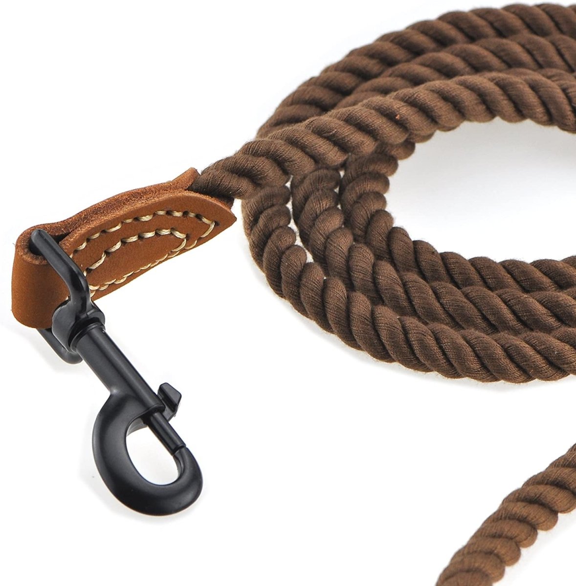 Braided Cotton Rope Dog Leash with Genuine Leather Handle – 4 Feet MJ's Pet Closet