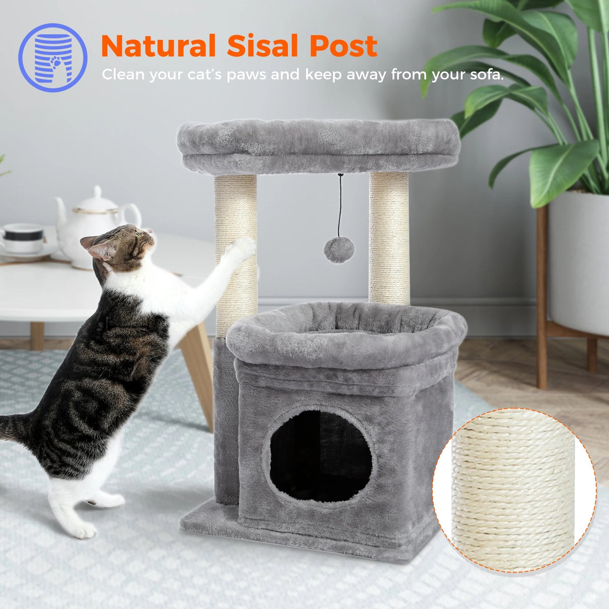 PAWZ Road Cozy Gray Cat Tree Condo – 27" Multi-Level Tower for Kittens & Medium Cats MJ's Pet Closet