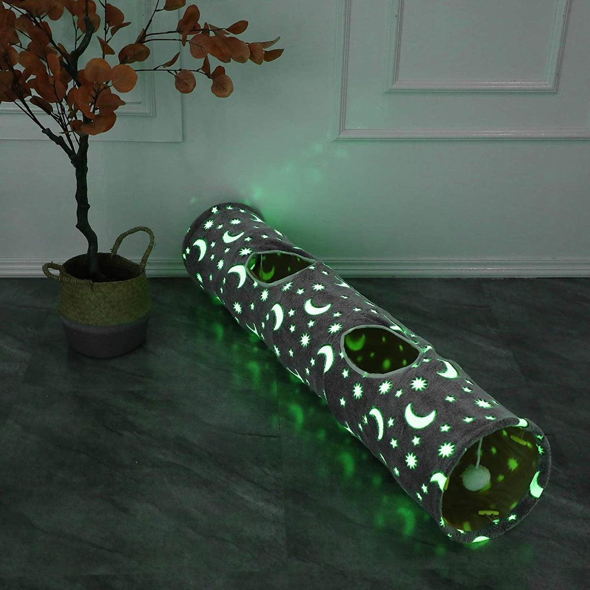 LUCKITTY Collapsible Cat Tunnel Tube with Plush Ball Toys & Glow-in-the-Dark Stars – 47.2" MJ's Pet Closet