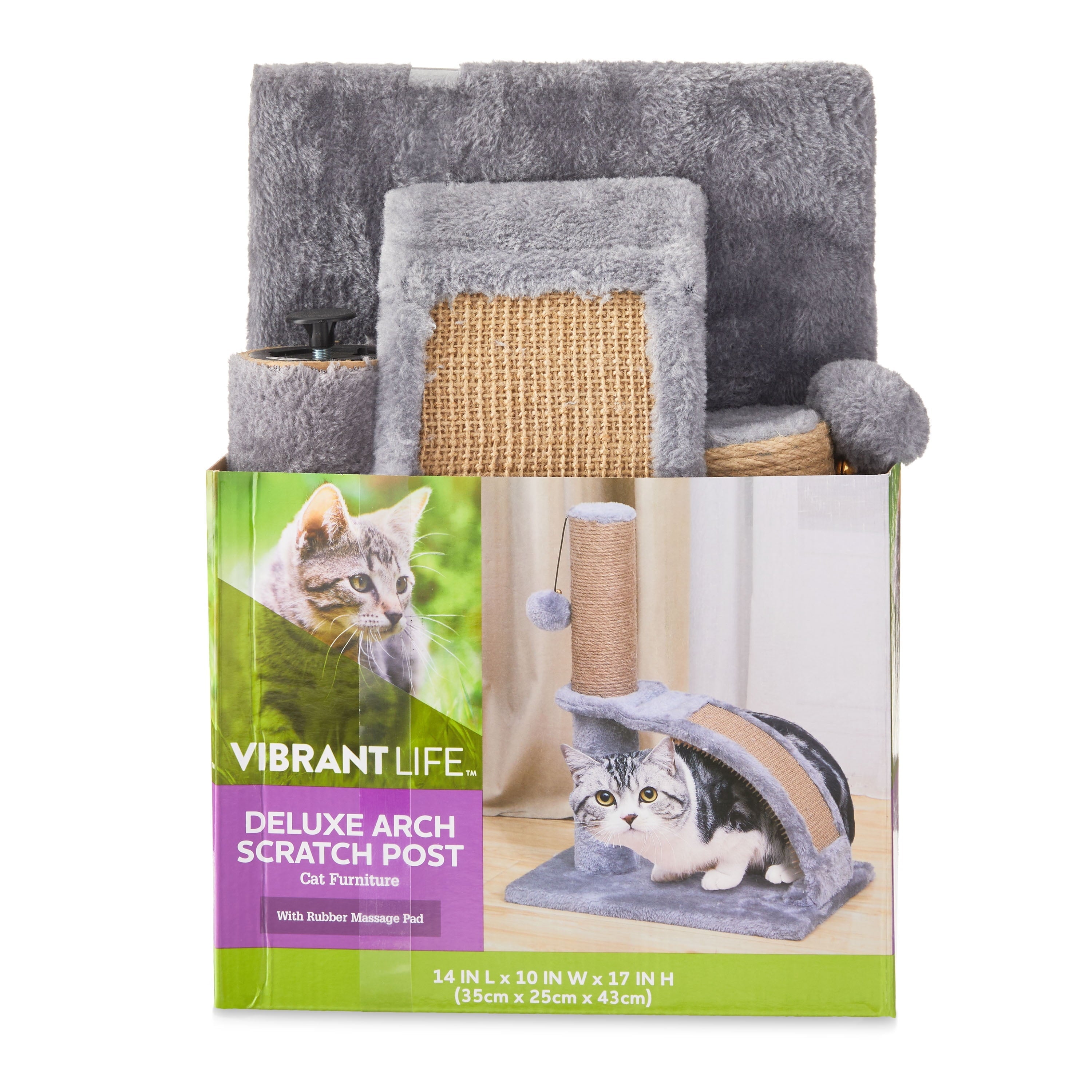 17" Deluxe Jute Cat Scratching Post with Arch Grooming Massager MJ's Pet Closet