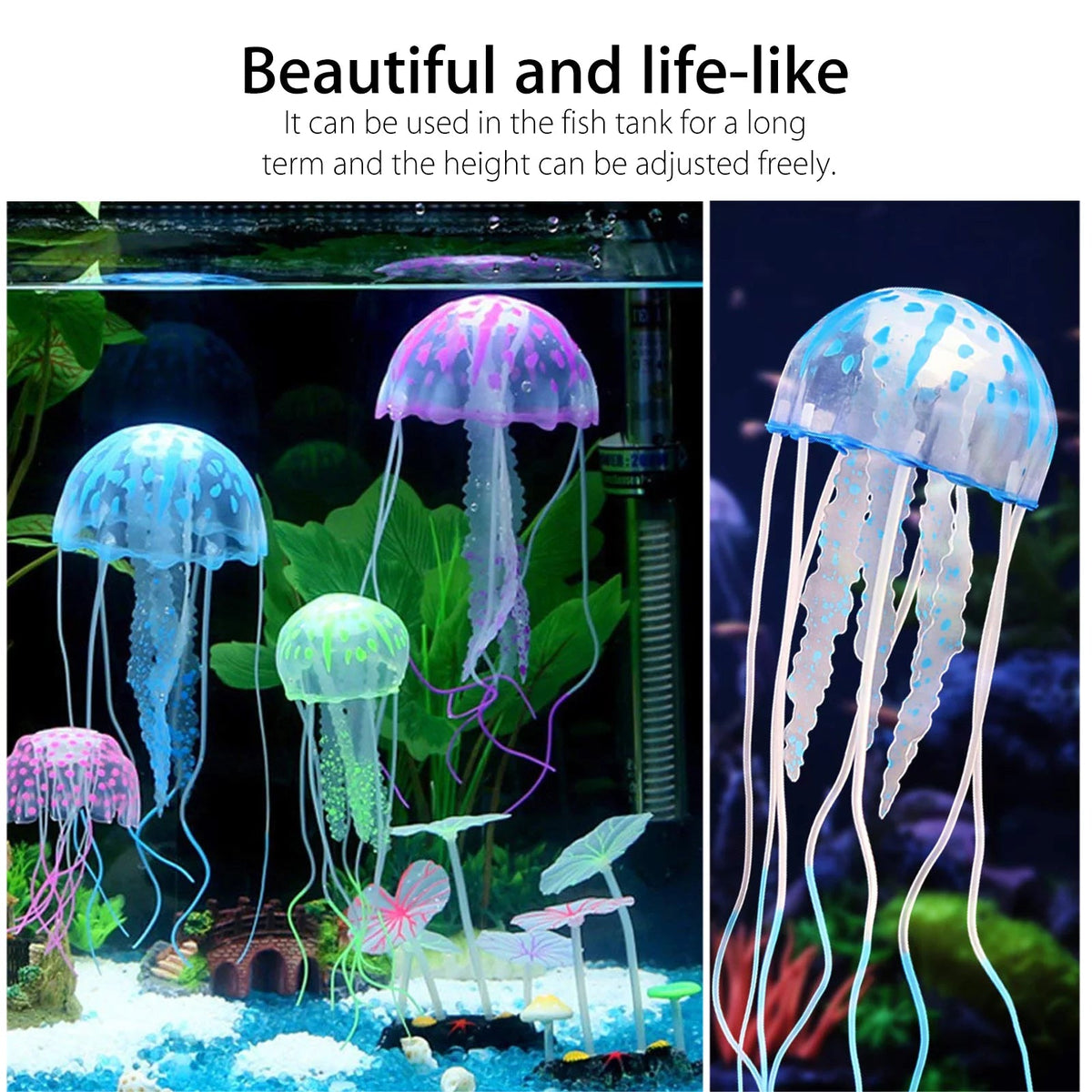 TSV Glowing Jellyfish Aquarium Decorations – Pack of 4 Fluorescent Silicone Fish Tank Ornaments | Multi-Color MJ's Pet Closet