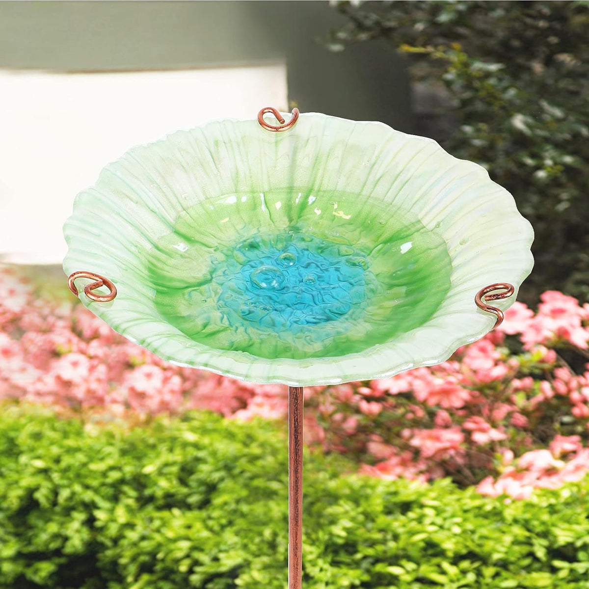 MUMTOP 26" Glass Birdbath with Metal Stake – Green Garden Design MJ's Pet Closet