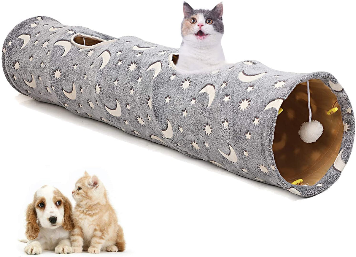 LUCKITTY Collapsible Cat Tunnel Tube with Plush Ball Toys & Glow-in-the-Dark Stars – 47.2" MJ's Pet Closet