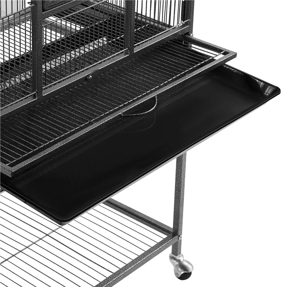 Yaheetech 53.7" Rolling Bird Cage with Stand โ Large Cage for Conures, Parakeets, Cockatiels & Small Birds | Hammered Black MJ's Pet Closet