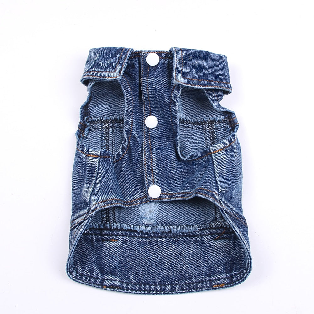 Blue Denim Pet Jacket | Dog & Cat Jean Vest Coat | Button Snap | XS–2XL Furr Baby Gifts