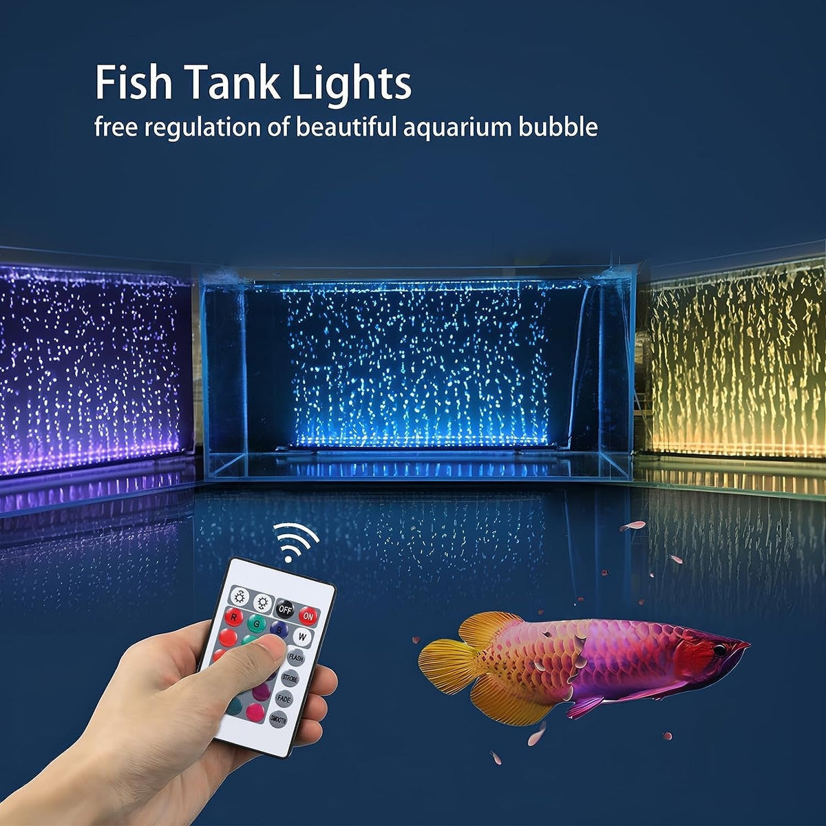 Fish tank lights with remote control and colorful aquarium scene