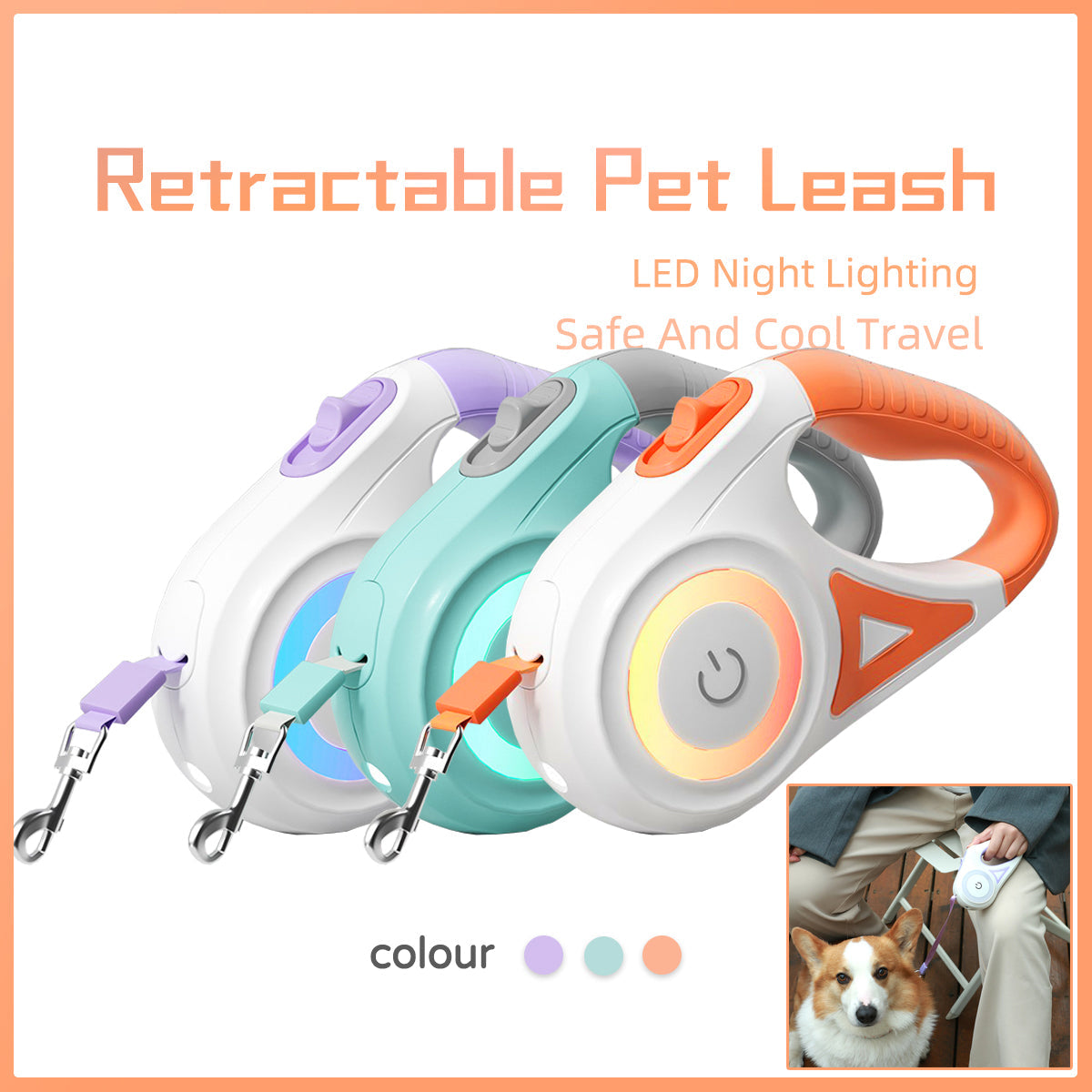 Retractable Dog Leash with One-Button Brake & Lock | 3M & 5M | Optional Collar Set | Small to Medium Dogs Pet Zen