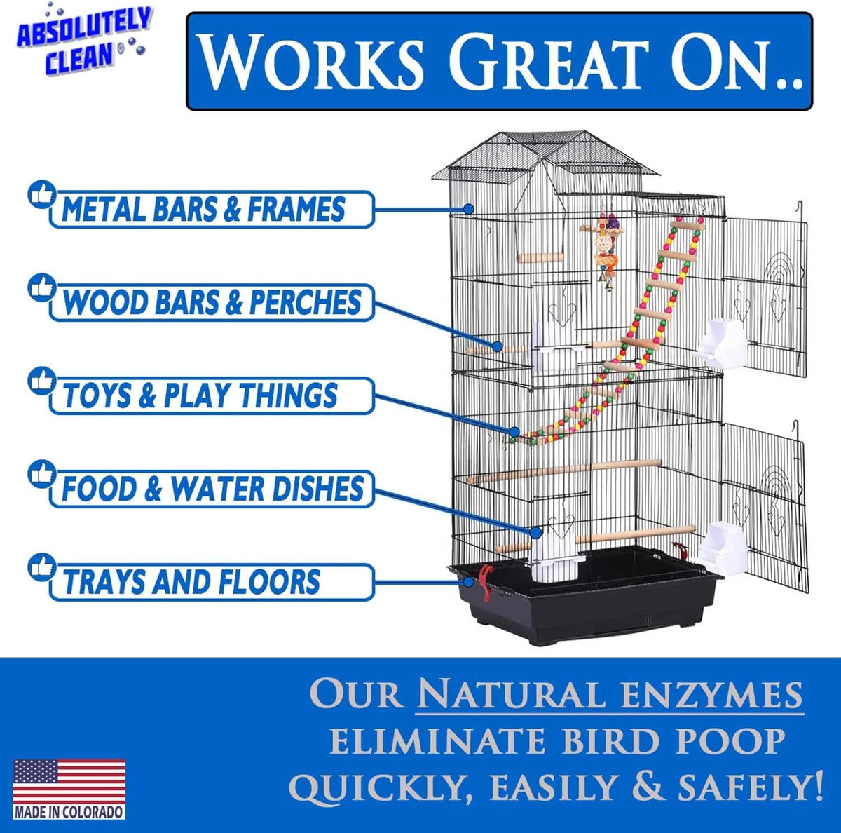 Absolutely Clean Bird Cage Cleaner & Deodorizer – 16oz Concentrate MJ's Pet Closet