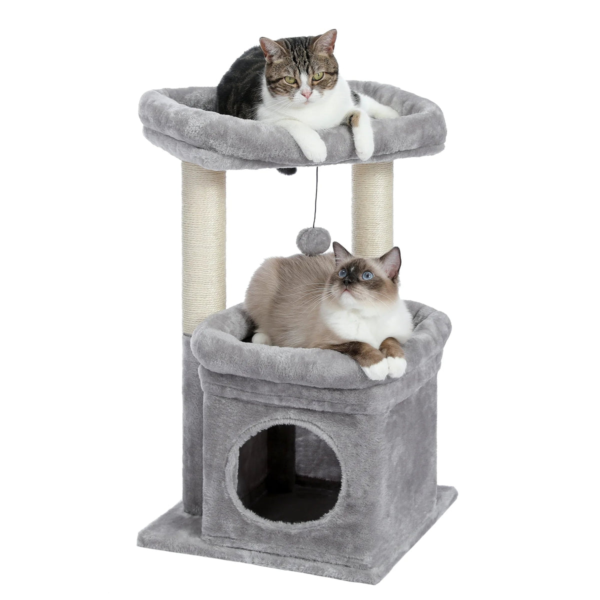 PAWZ Road Cozy Gray Cat Tree Condo – 27" Multi-Level Tower for Kittens & Medium Cats MJ's Pet Closet