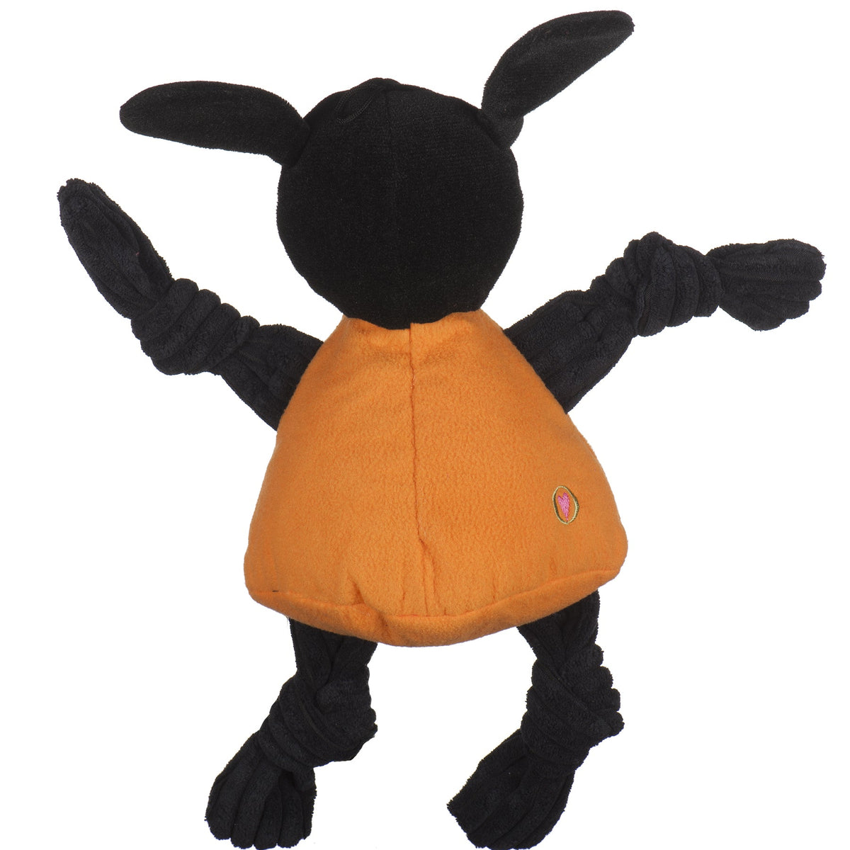 Black and orange plush toy on a white background