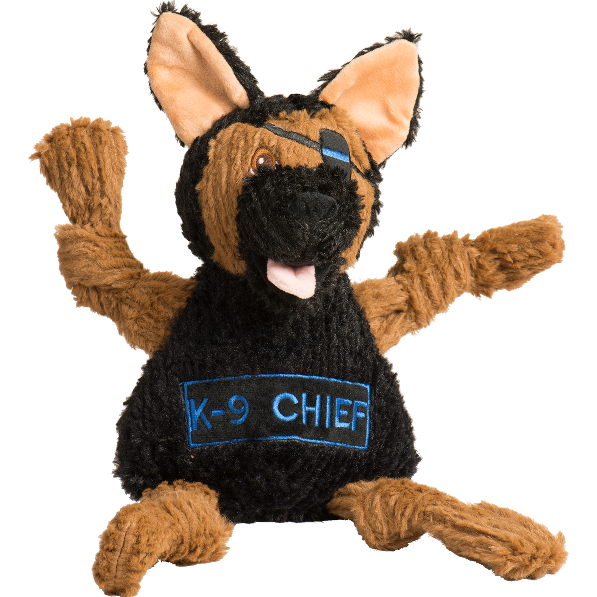 Plush dog toy with 'K-9 Chief' text on a white background