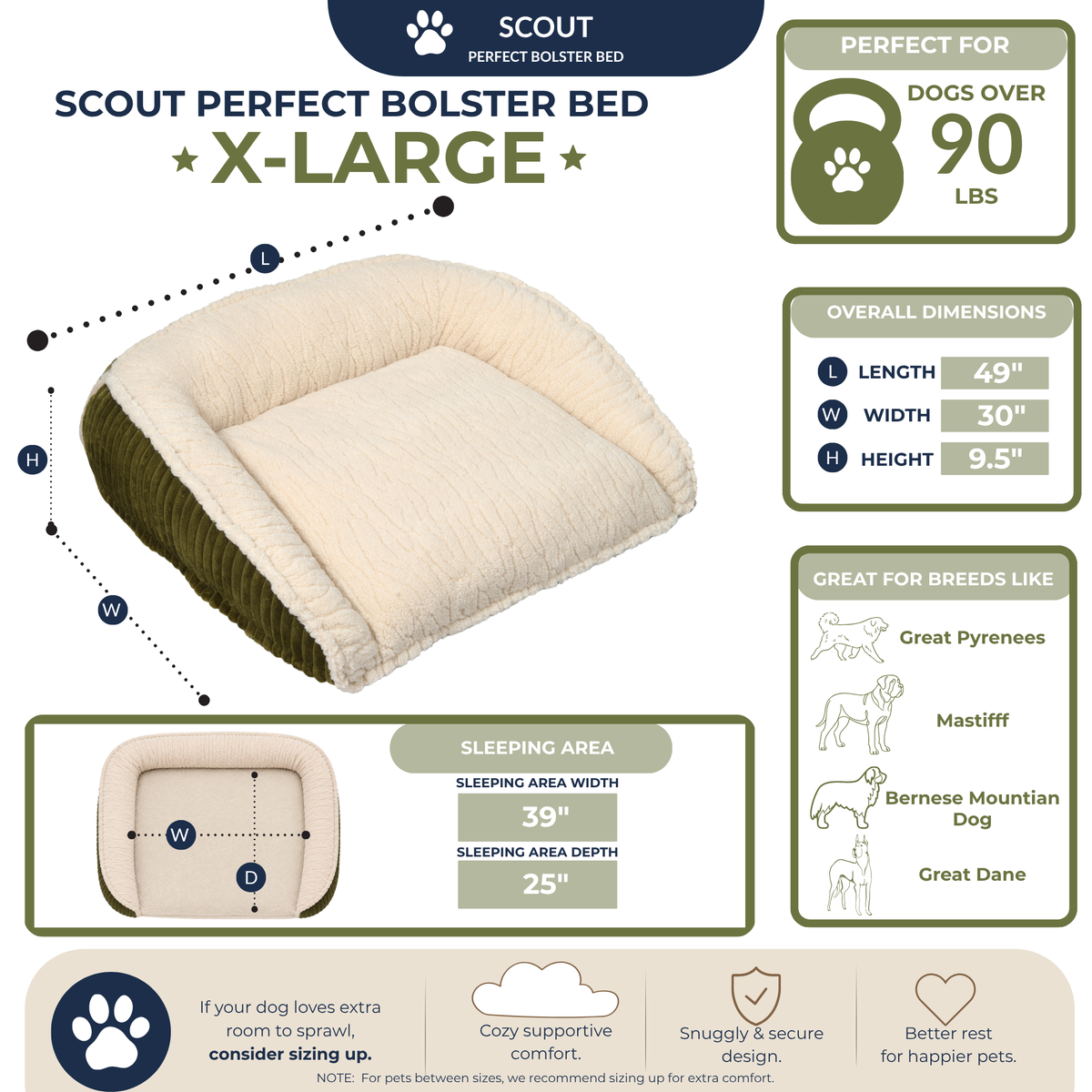 Scout Perfect Bolster Dog Bed – Corduroy, Removable Liner, Recycled Fill HuggleHounds