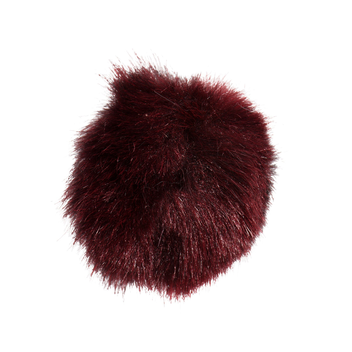 Maroon faux fur pom-pom on a white background