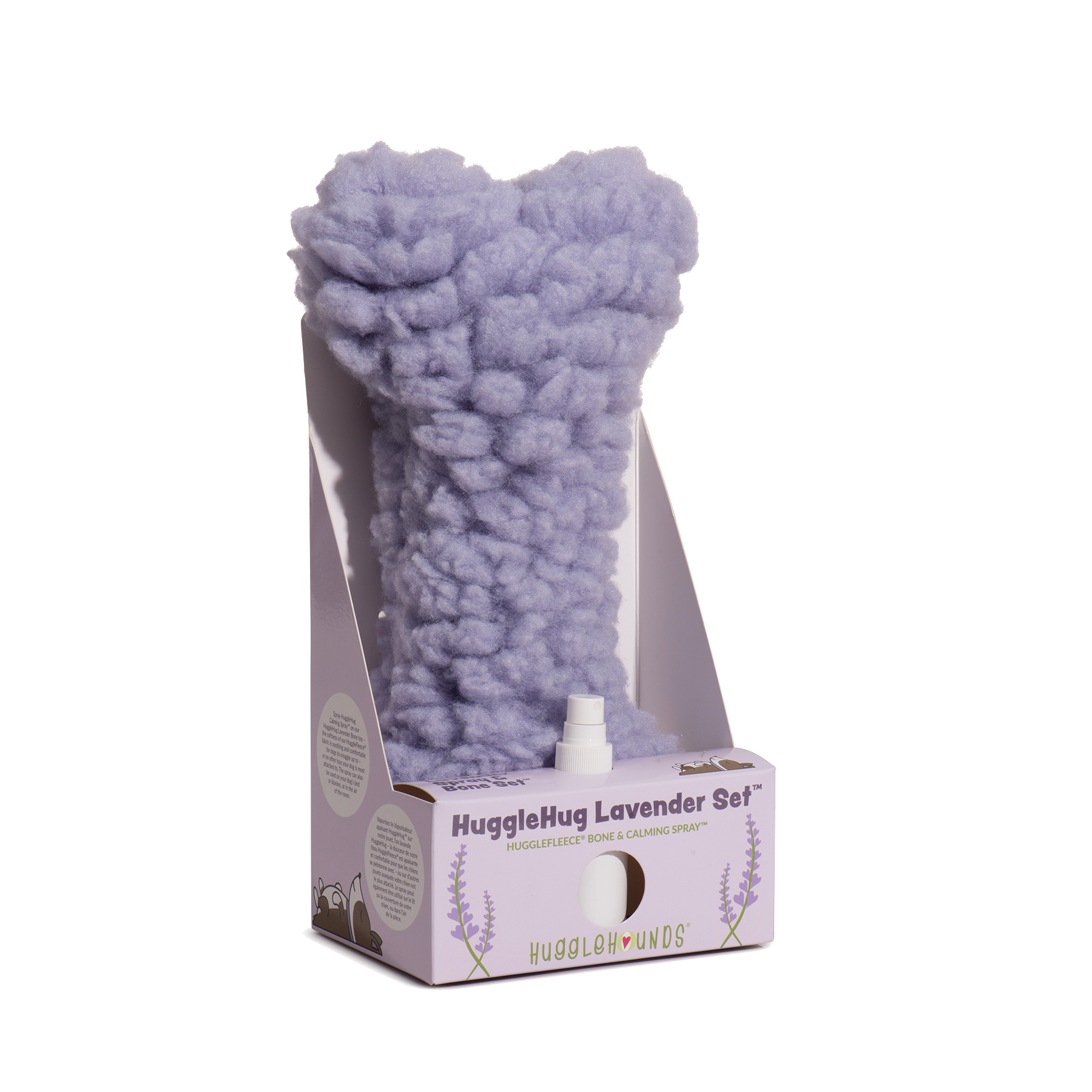 HuggleHug Lavender Set packaging with lavender cloud and bottle on a white background