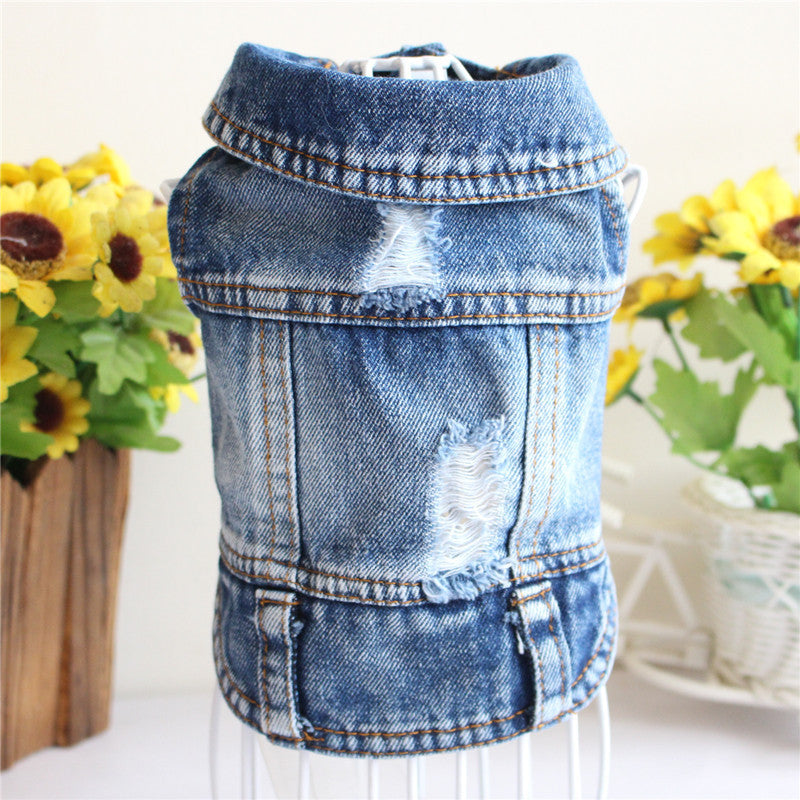Blue Denim Pet Jacket | Dog & Cat Jean Vest Coat | Button Snap | XS–2XL Furr Baby Gifts