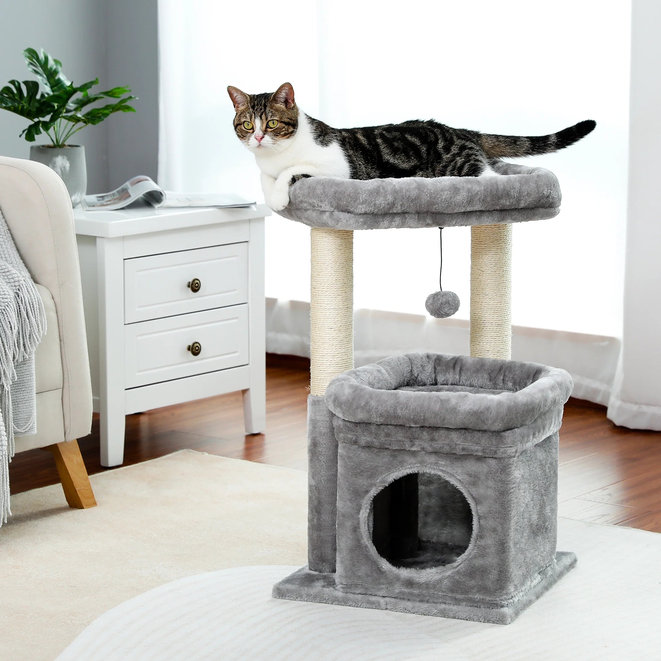PAWZ Road Cozy Gray Cat Tree Condo – 27" Multi-Level Tower for Kittens & Medium Cats MJ's Pet Closet