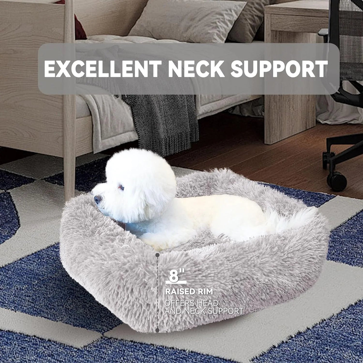 Plush Cat Bed for Indoor Cats & Small Dogs – Super Soft PP Cotton with Non-Slip Waterproof Bottom | 26"x22" | Light Gray MJ's Pet Closet
