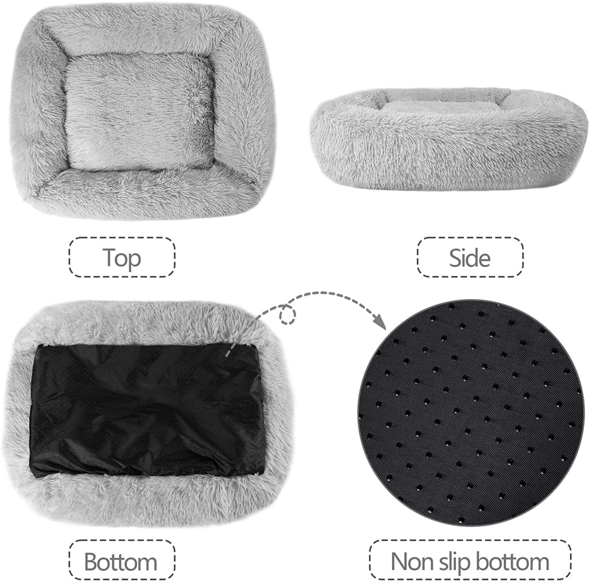 Plush Cat Bed for Indoor Cats & Small Dogs – Super Soft PP Cotton with Non-Slip Waterproof Bottom | 26"x22" | Light Gray MJ's Pet Closet