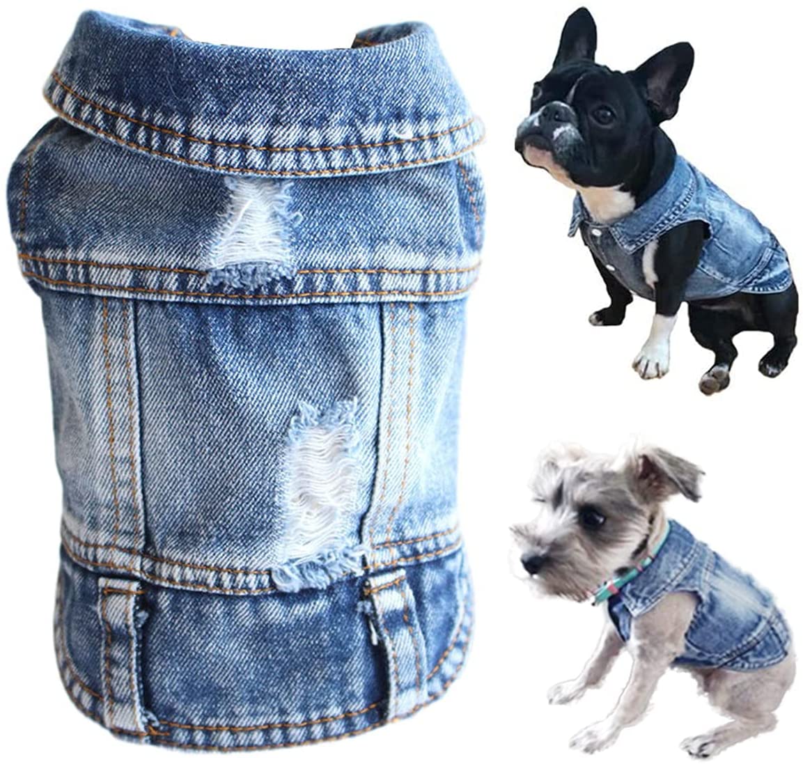 Blue Denim Pet Jacket | Dog & Cat Jean Vest Coat | Button Snap | XS–2XL Furr Baby Gifts