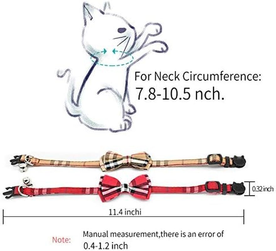 Breakaway Cat Collars โ Pack of 2 Adjustable Plaid Cotton Collars with Bowtie & Bell | Safe for Cats & Small Dogs | Black + Red MJ's Pet Closet