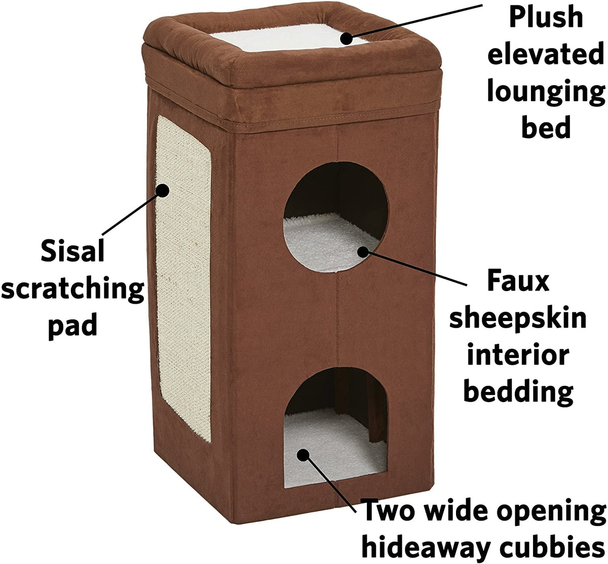 MidWest Curious Cat Cube Condo – 3-Tier Cat House with Scratching Panel, Hideouts & Cushioned Top MJ's Pet Closet