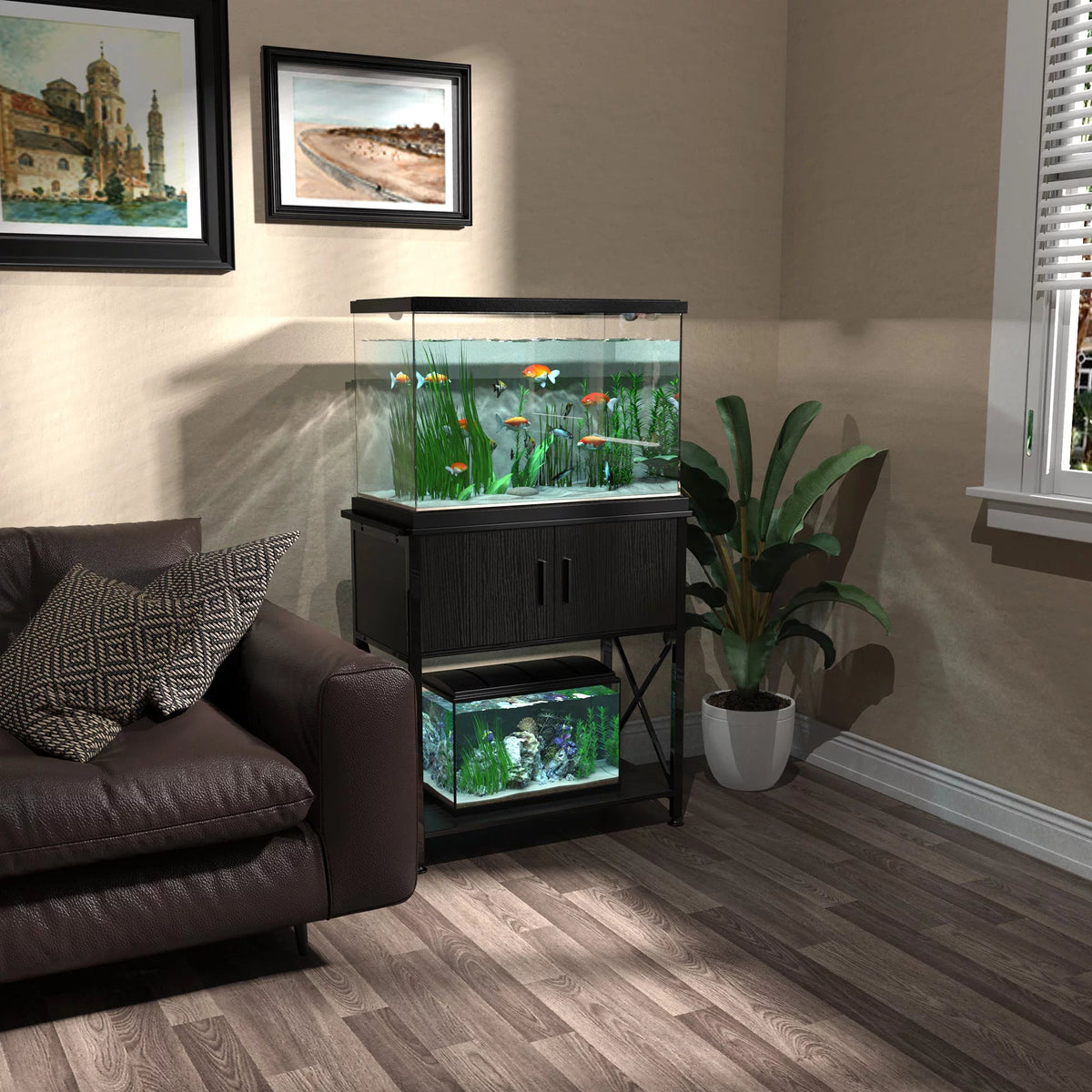 GDLF 20 Gallon Long Aquarium Stand โ 2-Tier Metal & MDF Fish Tank Stand with Storage Cabinet | 220 lb Capacity | Black MJ's Pet Closet
