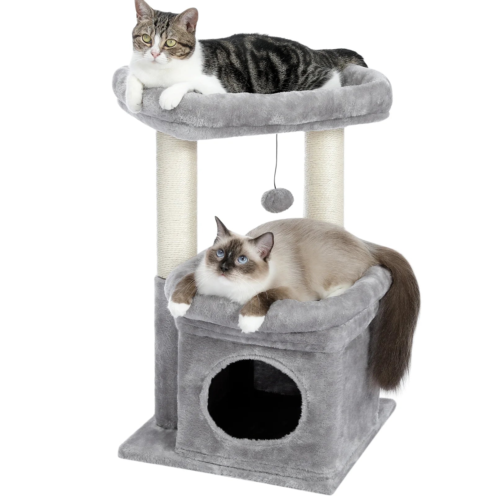 PAWZ Road Cozy Gray Cat Tree Condo – 27" Multi-Level Tower for Kittens & Medium Cats MJ's Pet Closet