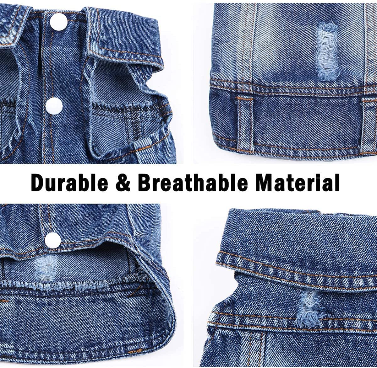 Blue Denim Pet Jacket | Dog & Cat Jean Vest Coat | Button Snap | XS–2XL Furr Baby Gifts