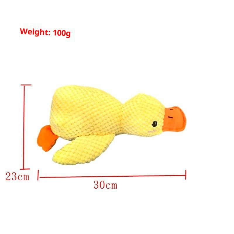 Yellow duck toy with measurements and weight on a white background