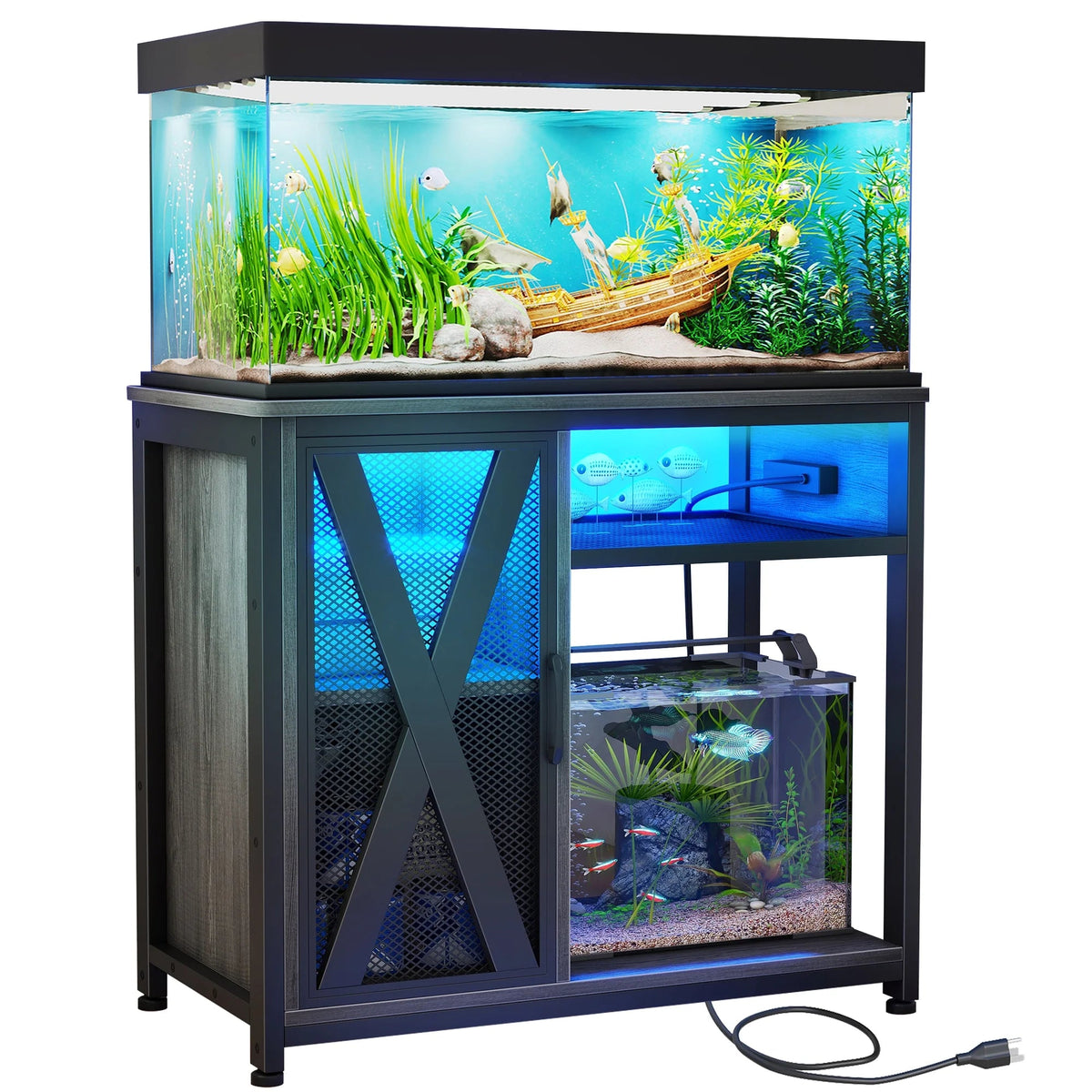40–50 Gallon Aquarium Stand with Power Outlets, LED Lights & Storage Cabinet MJ's Pet Closet
