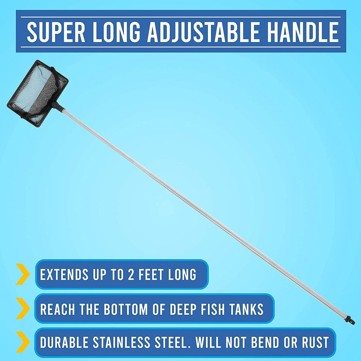 Fish net with super long adjustable handle on a blue background