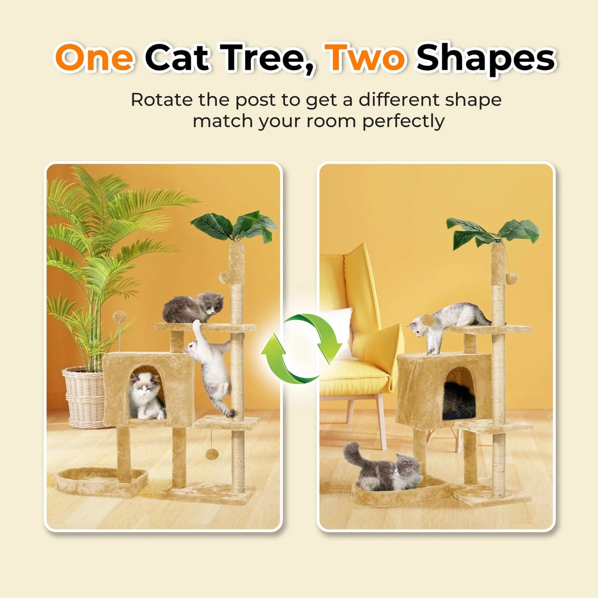 Mudie 52" Multi-Level Cat Tree with Plush Perches, Condo, Sisal Scratching Posts & Dangling Balls – Beige MJ's Pet Closet