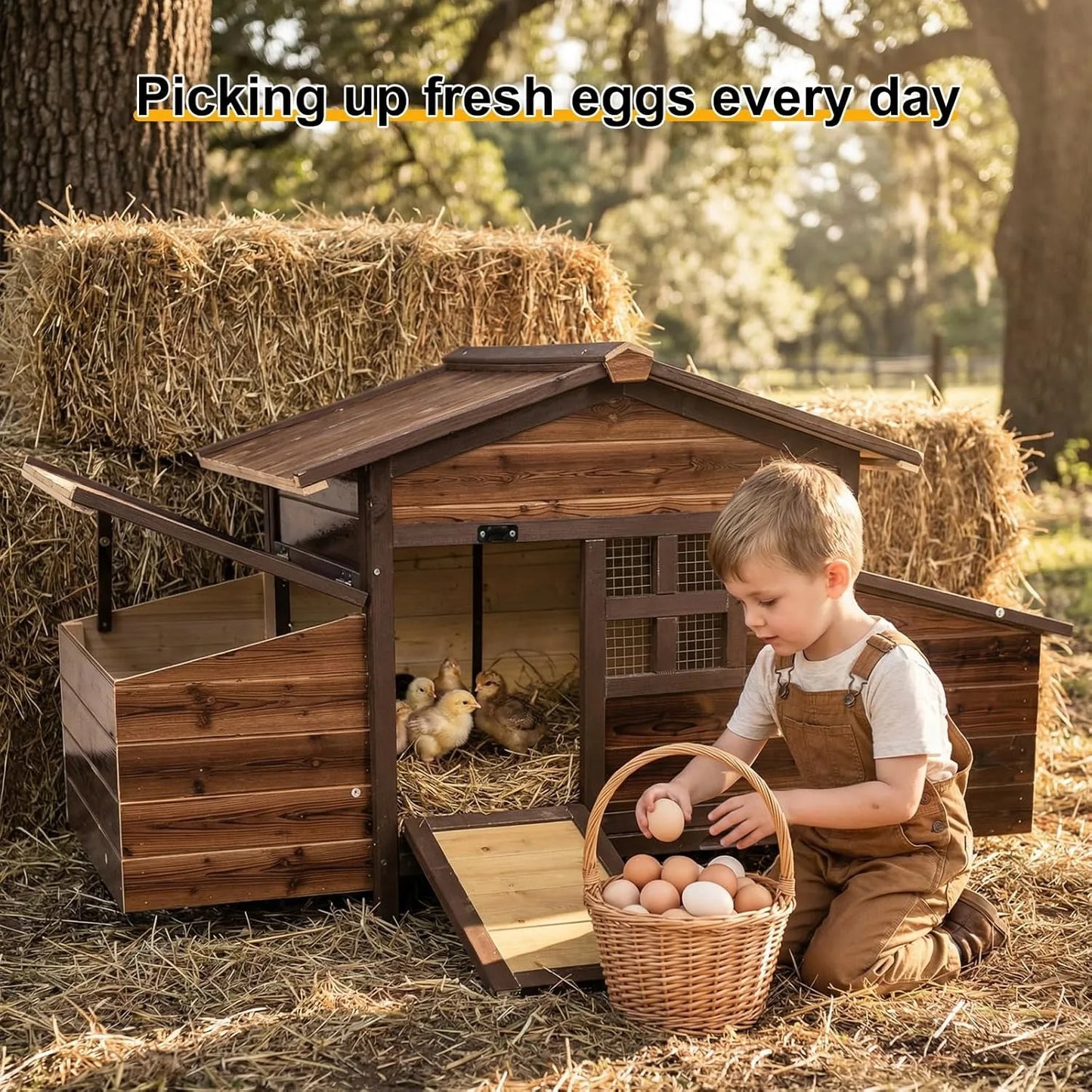 Chicken Coop with 2 Nesting Boxes, Large Outdoor Wooden House