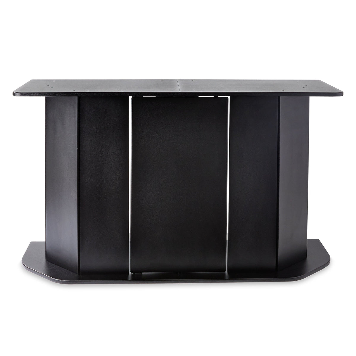 Black computer desk with a flat surface on a white background