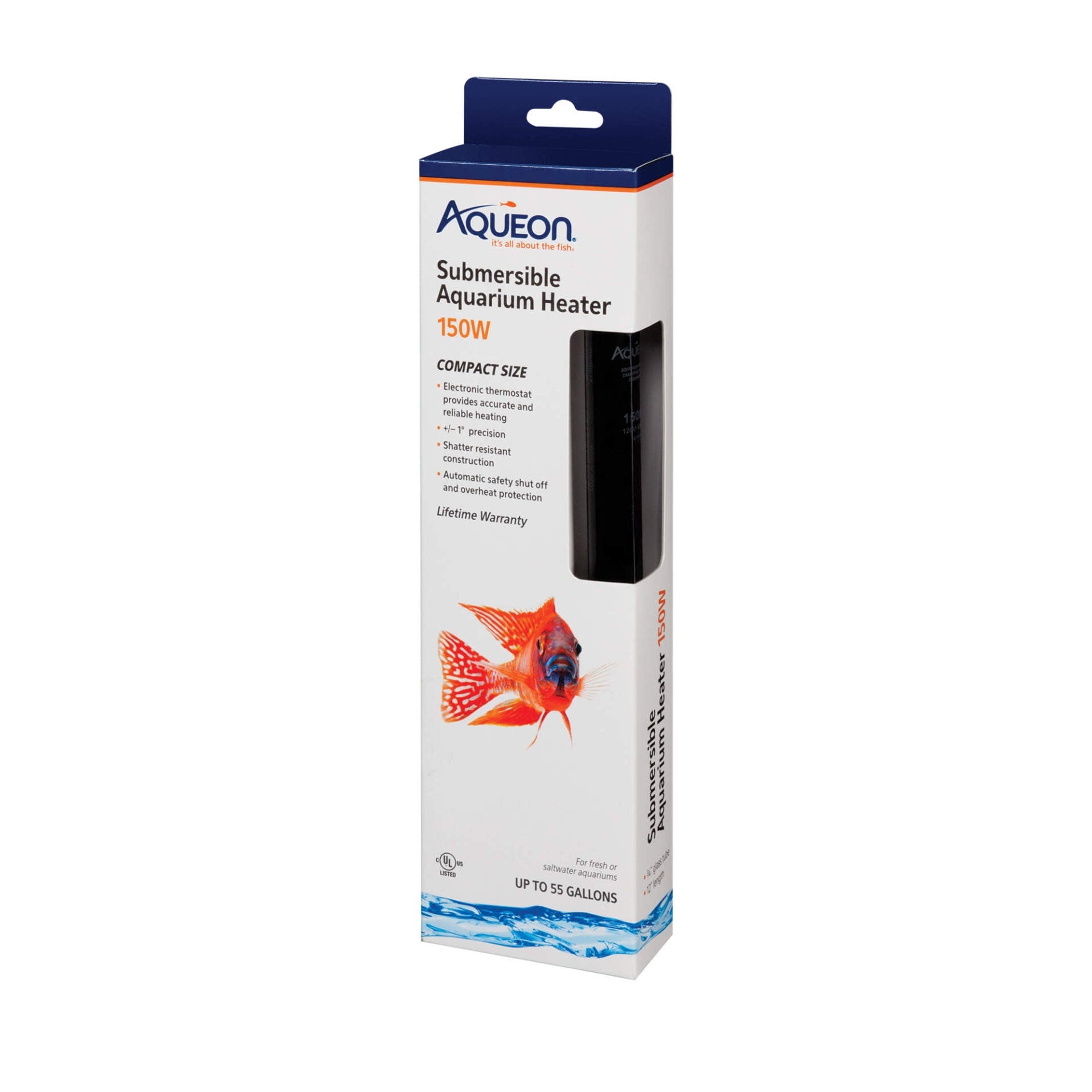 Aqueon submersible aquarium heater packaging on a white background
