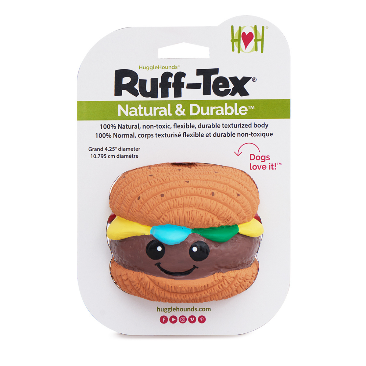 Big Buns Hamburger Ruff-Tex® Latex Ball Dog Toy – Squeaky, Bouncy & Floats HuggleHounds